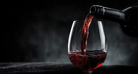 Red wine being poured into a glass, dark background