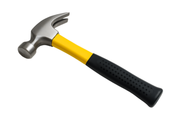 Professional Metal Claw Hammer Featuring a High-Contrast Yellow Grip, Essential Hand Tool for Woodworking, Repair, and General Maintenance Tasks