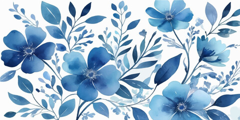 Seamless blue floral pattern with hibiscus flowers, leaves, and vintage botanical design, perfect for fabric, wallpaper, or textile decoration