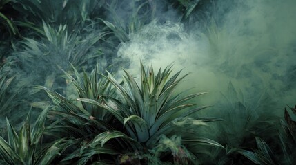 Tropical foliage misty background