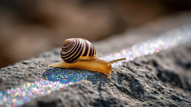 Snail shell animal nature macro closeup outdoor rock sunlight colorful slow wildlife striped mollusk invertebrate garden summer natural texture environment peaceful detail pattern land crawling