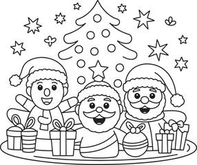 Festive Characters with Gifts and Christmas Tree