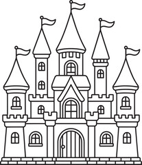 Fototapeta premium Detailed castle with towers and flags, ideal for fairytale or fantasy-themed illustrations.