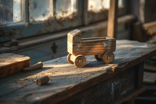 Vintage miniature cart carved from wood high resolution picture - Powered by Adobe