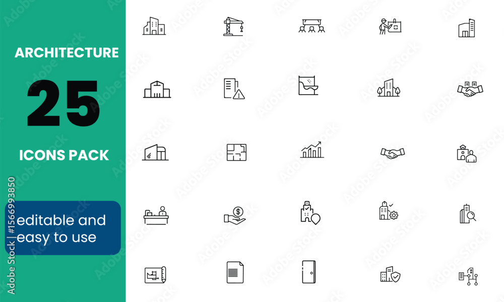 Poster architecture line editable icons set. vector illustration in the modern thin-line style of business-