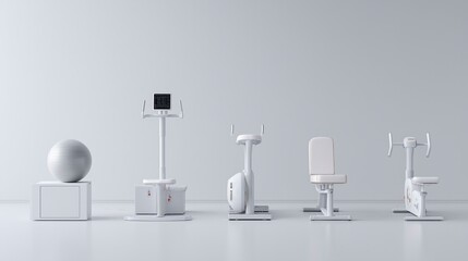 Neatly arranged fitness equipment in a clean, minimalist gym environment with balanced lighting