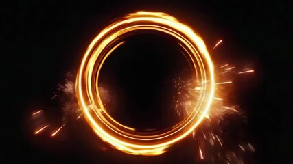 A glowing circular light effect on a black background. The object appears isolated with sparks radiating outward, creating a dynamic visual impact.