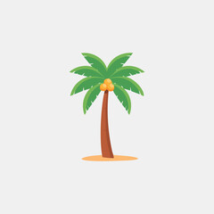 Single Tropical Palm Tree; Flat Design; Summer Vacation Mood; Isolated Illustration