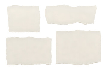Obraz premium Collection of Four Blank Ripped Torn Paper Pieces Isolated on White Background with Rough Edges