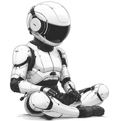 White robotic figure sitting pose high resolution picture