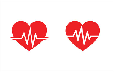 Red Heart with Heartbeat EKG Line, Medical, Healthcare, and Wellness Icon Set