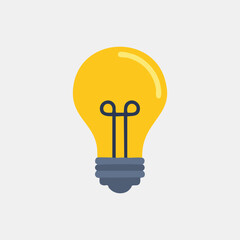 Bright Yellow Light Bulb Icon: Flat Design, Idea Symbol, Innovation Concept