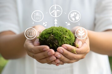 World environment day, Responsibility for a green planet, Sustainable growth, and global conservation.Businessman holding green world, Sustainable development goals and corporate social responsibility