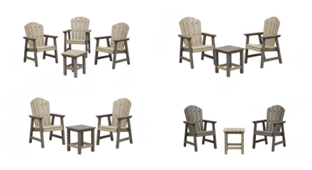 Elegant and Stylish Wooden Outdoor Chairs and Table Set Perfect for Garden Relaxation and Leisure Spaces, isolated on a transparent background