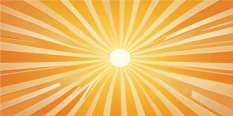 Bright sun rays illuminate a warm, yellow and orange sunburst design, perfect for a summer sunrise or sunset vector illustration
