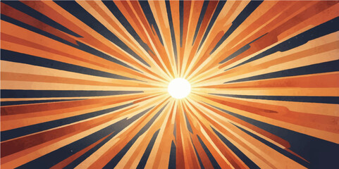 

An orange sunburst background with bright, warm rays radiating from a central explosion, creating a vibrant, abstract illustration of summer light