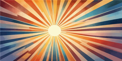 Warm, retro sunburst with orange and yellow radial rays, a vintage pattern illustration