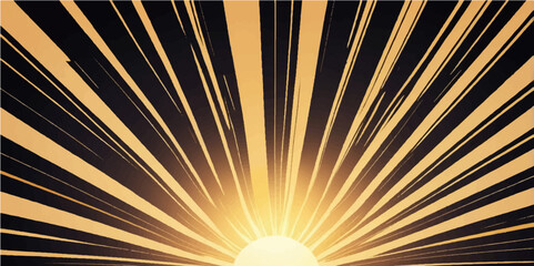 Bright yellow sun rays burst across an abstract summer sky, creating a warm, sunny background illustration