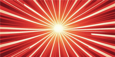 Bright red abstract background with warm sunburst rays and glowing light