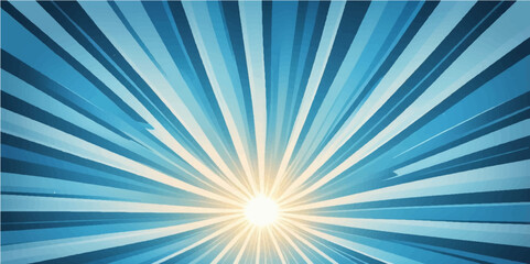 Obraz premium Blue sunburst background with bright rays and glowing sunlight design
