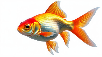 Fototapeta premium Realistic photograph of full body goldfish isolated on white background with vibrant orange and gold scales and delicate fins