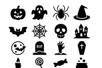 Obraz premium Halloween Solid Icons Set – Spooky and Festive Vector Symbols on White Background