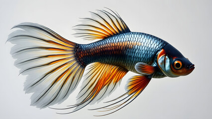 Fototapeta premium Colorful tropical fish with flowing fins and scales, swimming gracefully in clear water with vibrant orange and blue hues