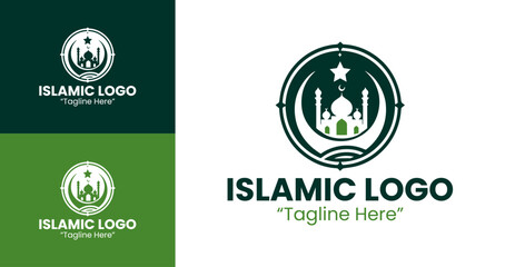 Premium Green Mosque and Crescent Logo for Islamic Branding and Events
