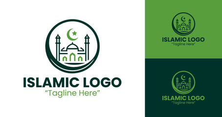 Exclusive Green Mosque and Crescent Logo Design for Event Branding
