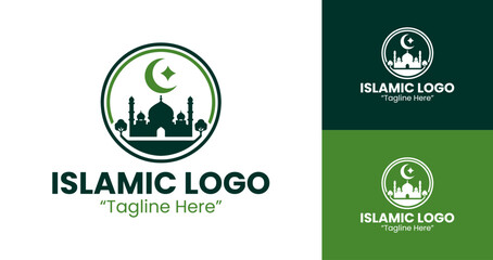 Premium Green Mosque and Crescent Logo for Islamic Event Branding
