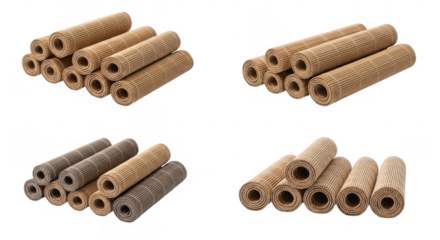 Stylish and Sustainable Set of Rolled Bamboo Mats Ideal for Eco-friendly Home Decor and Garden Enhancement, isolated on a transparent background