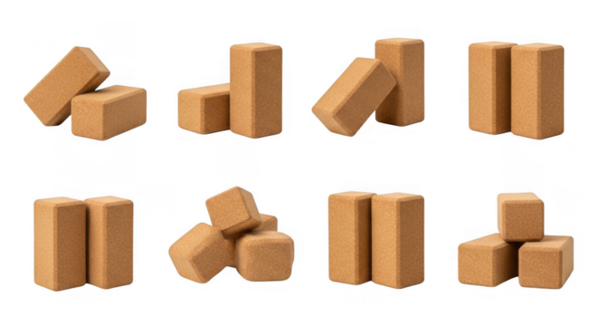 Versatile Brown Foam Building Blocks in Various Geometric Shapes for Creative Learning and Play Activities, isolated on a transparent background