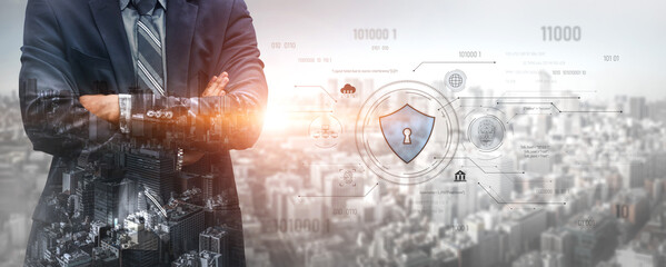 Cyber security interface with biometric and AI-powered protection system. Cyber security secures...