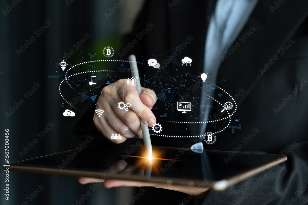 Aufkleber digital business ecosystem integrating multiple business, ecosystem, and technology elements in a se