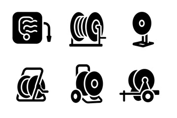 Set of hose reel icons in various styles and designs
