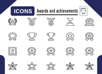 Achievement Icons Award, Medal, Trophy, Star, and Ribbon Vector Set