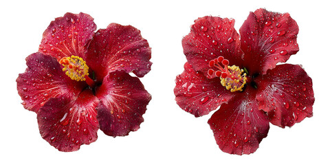 Fototapeta premium Set of a bold red hibiscus flower isolated on transparent or white background