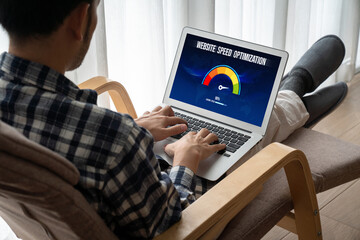 Computer software evaluating website loading speed. Concept of improving website loading speed...