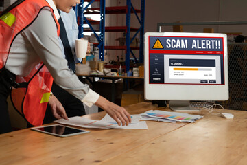 Cyber security software show alert of cyber attack for protection snugly. Danger from virus,...