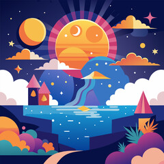 Naklejka premium Nature scene with and fullmoon at night and Digital art moon