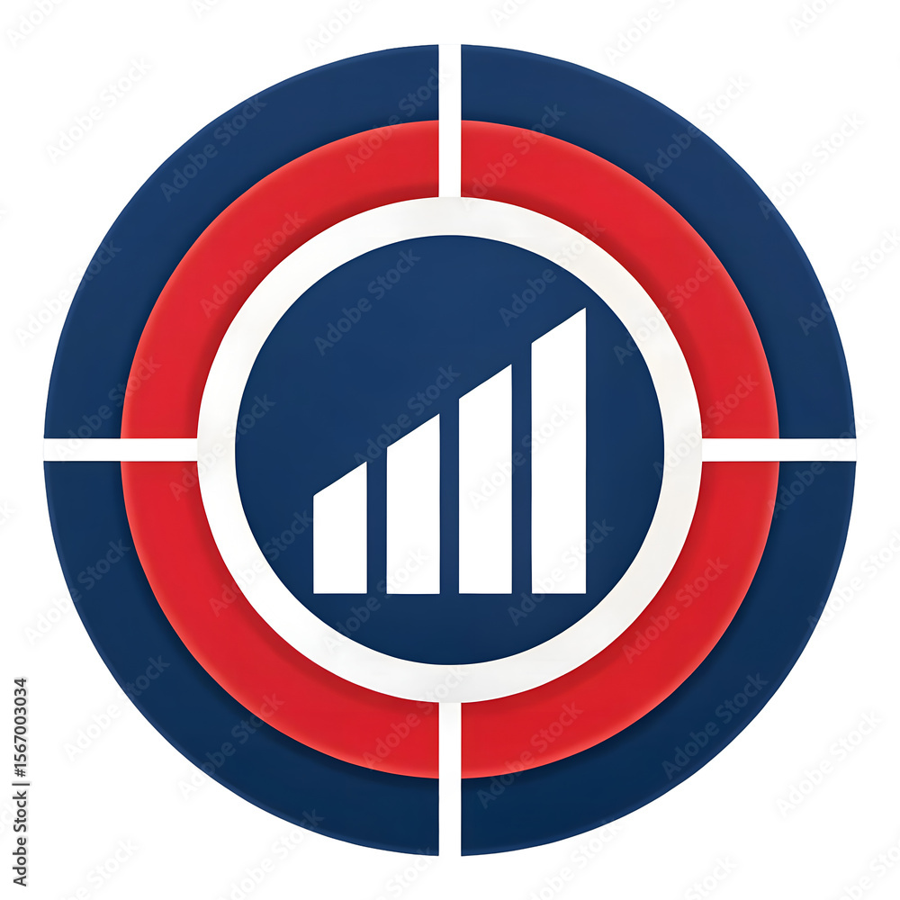 Poster abstract circular target with rising bar graph symbol isolated on transparent background