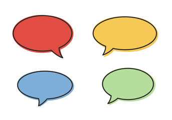 Colorful Speech Bubbles with Black Outlines Isolated on White Background.
