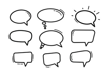 Obraz premium Nine Hand-Drawn Speech Bubbles: Diverse Shapes and Styles.