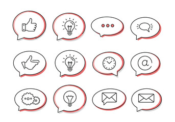 Collection of Communication and Idea Icons in Speech Bubbles.