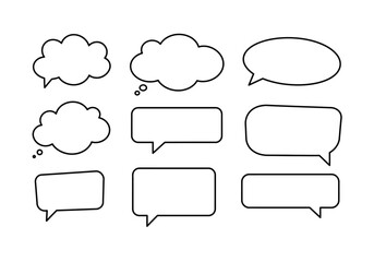 Collection of Black Outlined Speech Bubbles and Thought Clouds.