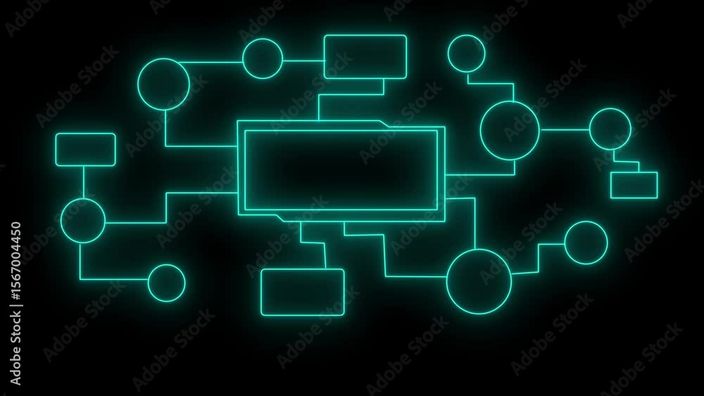 Aufkleber abstract tech connection map with glowing neon on black background.digital network diagram animation