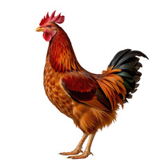 Fototapeta premium Vibrant Rooster Standing Proudly with Colorful Feathers Against a Neutral Background