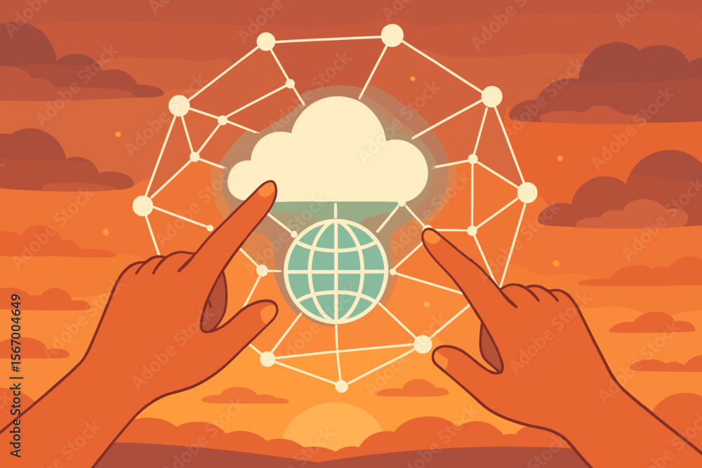  cloud computing and networking vector concept. global data storage and internet technology. hands to