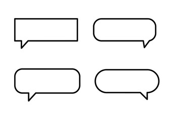 Fototapeta premium Four Black Outline Speech Bubbles with Pointed Tails on White Background.
