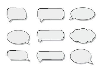 Collection of Various Speech Bubbles with Black Outlines and Shadows.